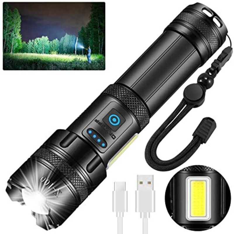 Lampe Torche LED Ultra Puissante - 1000000 Lumens de Poche Rechargeable Étanche IPX7 7 Modes D'éclairage avec Lumière COB pour Camping Randonnée et