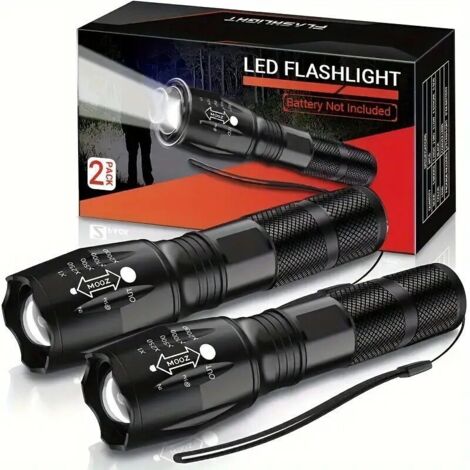 Lampe Torche LED Ultra Puissante 2 Pièces, 2000 Lumens Mini Lampe de Poche Enfant avec 5 Modes, IPX6 Étanche IncassableLampe Torche Tactique Zoomable pour Camping Pêche Randonée Urgences