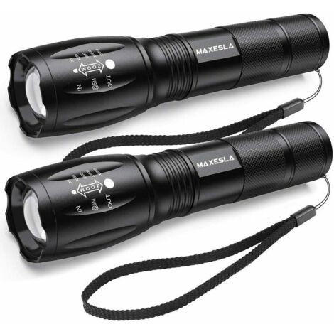 Lampe Torche LED Ultra Puissante, 2000 Lumens Lampe de Poche, IP65 Étanche Lampe Tactique, Zoomable, 5 Modes D'éclairage, Antichoc Anti-dérapant pour Camping Randonnée Urgence, Lot de 2 [Classe énergé