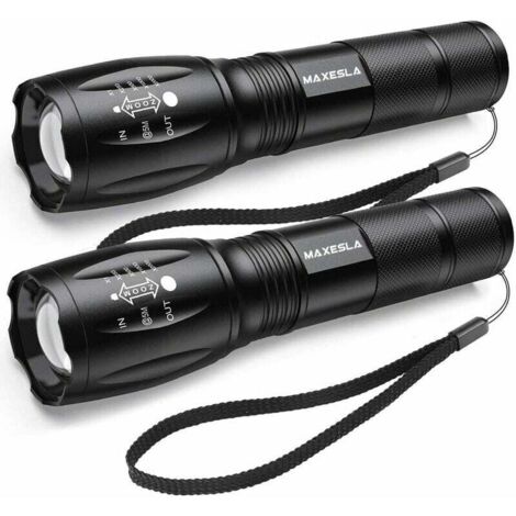Lampe Torche LED Ultra Puissante, 2000 Lumens Lampe de Poche, IP65 Étanche Lampe Tactique, Zoomable, 5 Modes D'éclairage, Antichoc Anti-dérapant pour Camping Randonnée Urgence, Lot de 2 [Classe énergé
