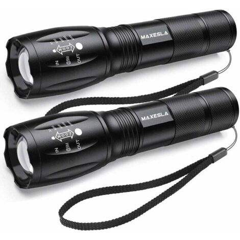 Lampe Torche LED Ultra Puissante, 2000 Lumens Lampe de Poche, IP65 Étanche Lampe Tactique, Zoomable, 5 Modes D'éclairage, Antichoc Anti-dérapant pour Camping Randonnée Urgence, Lot de 2 [Classe énergé