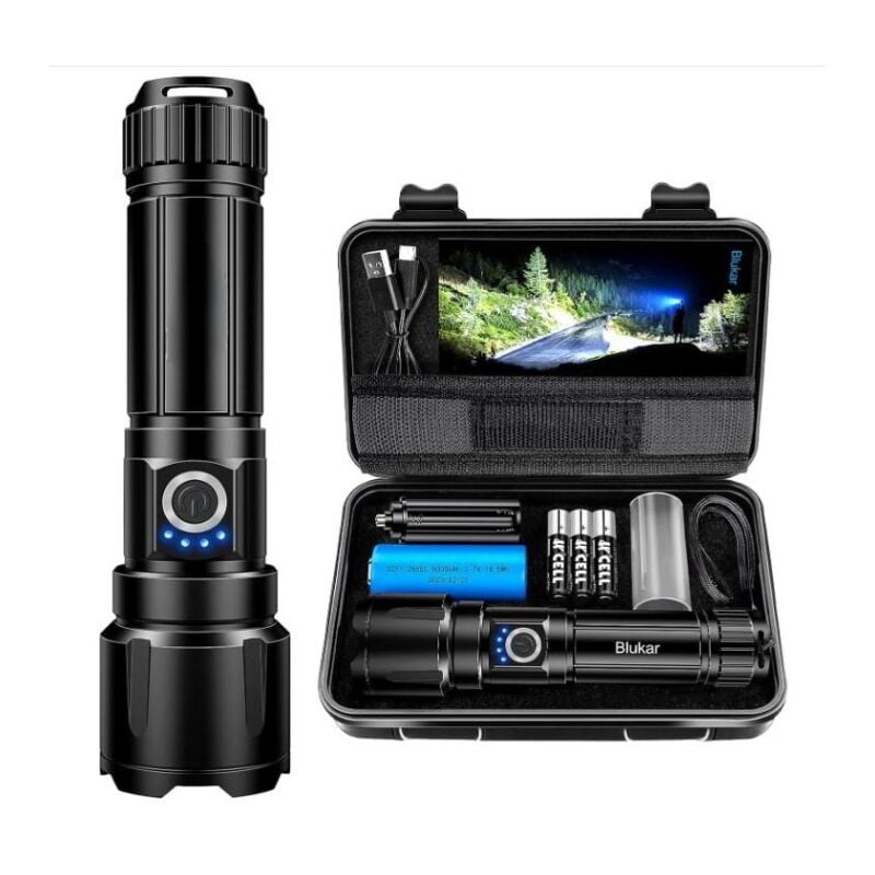 Debuns - Lampe Torche led Ultra Puissante, 20000LM Lampe de Poche Rechargeable, Lampe Torche Tactique, 5000mAh Batterie, IPX6 Étanche, 5 Modes &