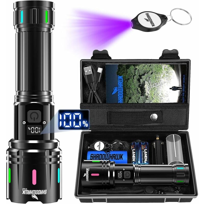 Lampe Torche led Ultra Puissante, 30000 Lumens Lampe de Poche Rechargeable usb, XHM90.2 Lampe Tactique, Torches IP67 Étanche, flashlight 5 Modes