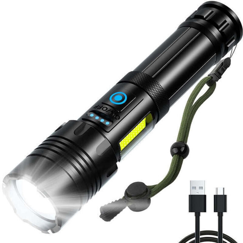 Lampe torche LED ultra-puissante - 500 000 lumens, rechargeable, étanche, avec 7 modes d'éclairage et ampoule COB,