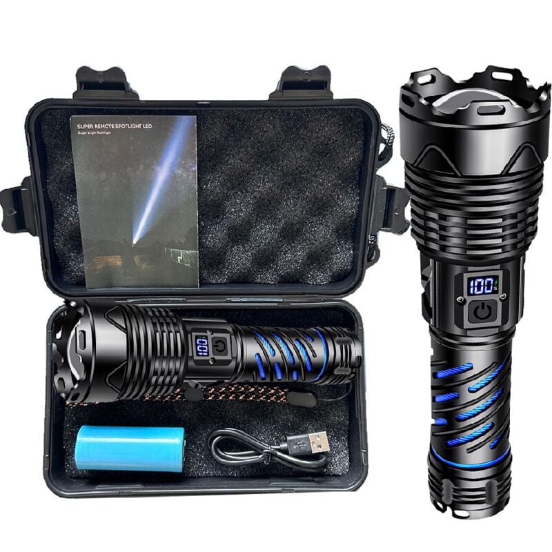 Lampe Torche LED Ultra Puissante, 500000 Lumens Lampe de Poche Rechargeable, Lampe Torche Puissante Torches 5000mAh IP65 Étanche Zoombar pour Camping