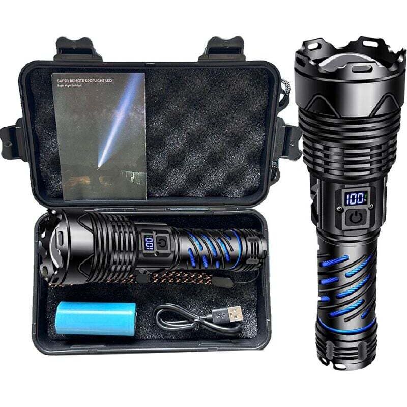 Lampe Torche LED Ultra Puissante, 500000 Lumens Lampe de Poche Rechargeable, Lampe Torche Puissante Torches 5000mAh IP65 Étanche Zoombar pour Camping
