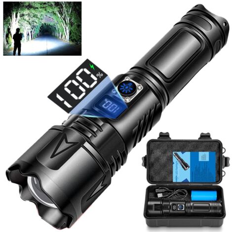 Lampe Torche LED Ultra Puissante, 500000 Lumens USB-C Rechargeable Lampe de Poche avec Batterie 5000mAh, 5 Modes Zoombar IP65 Étanche Tactique Torches pour Camping D'urgence Randonnée [Classe énergéti