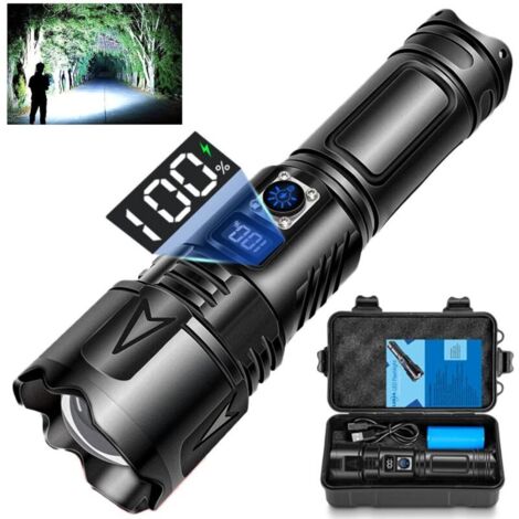 Lampe Torche LED Ultra Puissante, 500000 Lumens USB-C Rechargeable Lampe de Poche avec Batterie 5000mAh, 5 Modes Zoombar IP65 Étanche Tactique Torches pour Camping D'urgence Randonnée [Classe énergéti