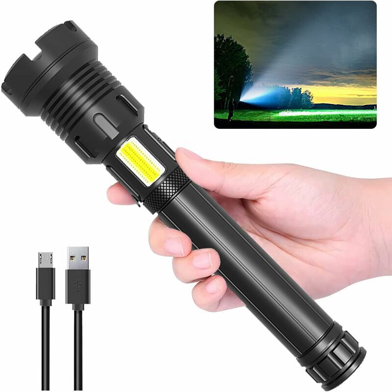 Lampe Torche led Ultra Puissante, 90000 Lumens cob led Tactique Militaire Lampe de Poche avec 10000mah Batterie usb Rechargeable, IP65 Étanche, 7