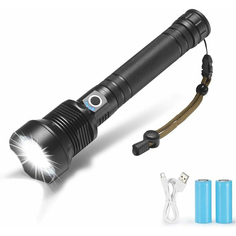 Lampe Torche LED Ultra Puissante 90000 Lumens - Rechargeable par USB - Modèles xhp70 xhp50 - Parfaite pour la Chasse - P70 Flashlight