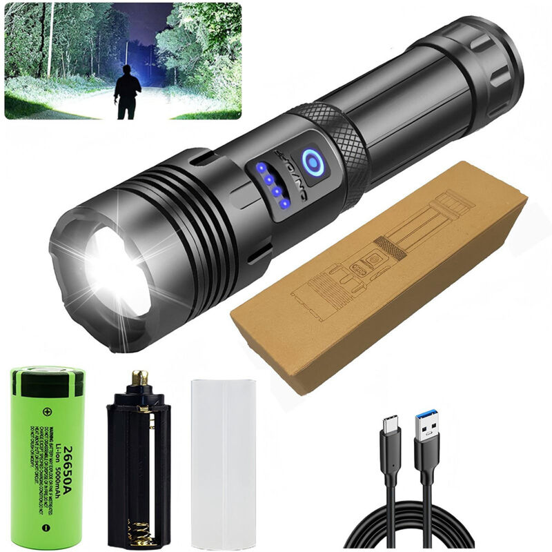 Sinbinta - Lampe Torche led Ultra Puissante, Lampe de Poche Rechargeable , Lampe Torche Tactique, avec Lumière cob, 5000mAh Batterie, IPX5 Étanche, 7