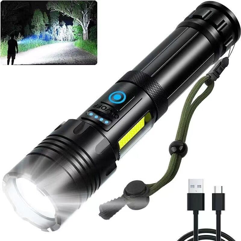 Lampe Torche LED Ultra Puissante, Lampe de Poche Rechargeable, Lampe Torche Tactique Militaire Puissante, IPX6 Étanche, 7 Modes D'éclairage pour