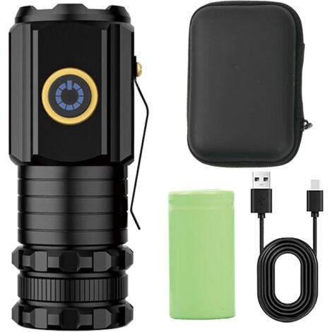 Lampe Torche LED Ultra Puissante, Lampe de Poche Rechargeable USB, 5000 Lumens Flashlight 5 Modes D'éclairage, Lampe Tactique, Torches Étanche pour Camping Randonnée Urgence [Classe énergétique A]