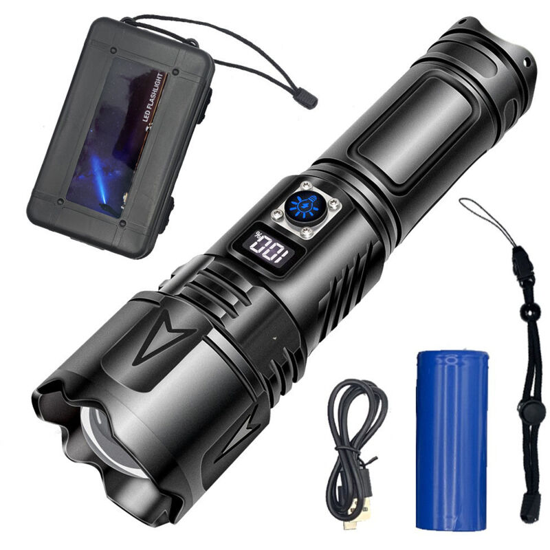 Lampe Torche led Ultra Puissante, Lampe de Poche Rechargeable usb c, Multifonction Longue Portée Tactique Torches, Zoomable IPX6 Etanche Flashlight,