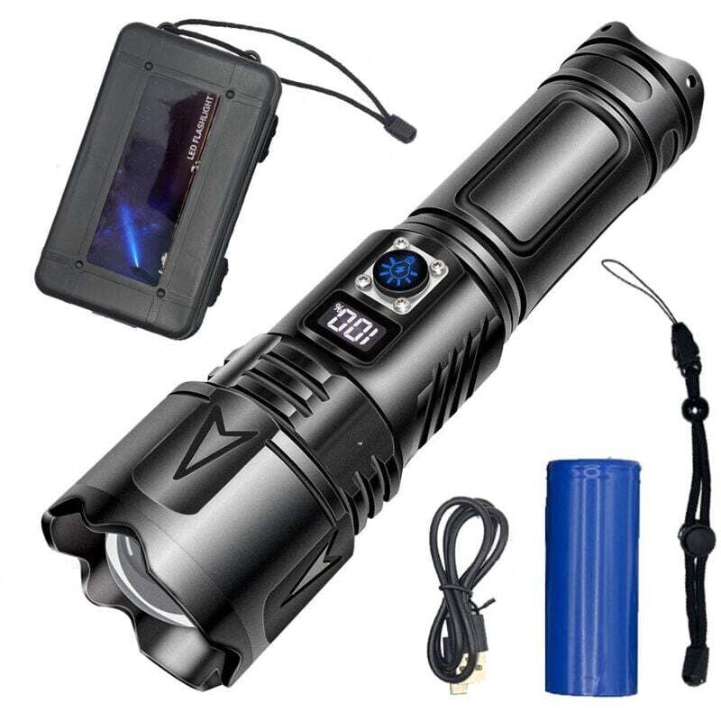 Lampe Torche led Ultra Puissante, Lampe de Poche Rechargeable usb c, Multifonction Longue Portée Tactique Torches, Zoomable IPX6 Etanche Flashlight,