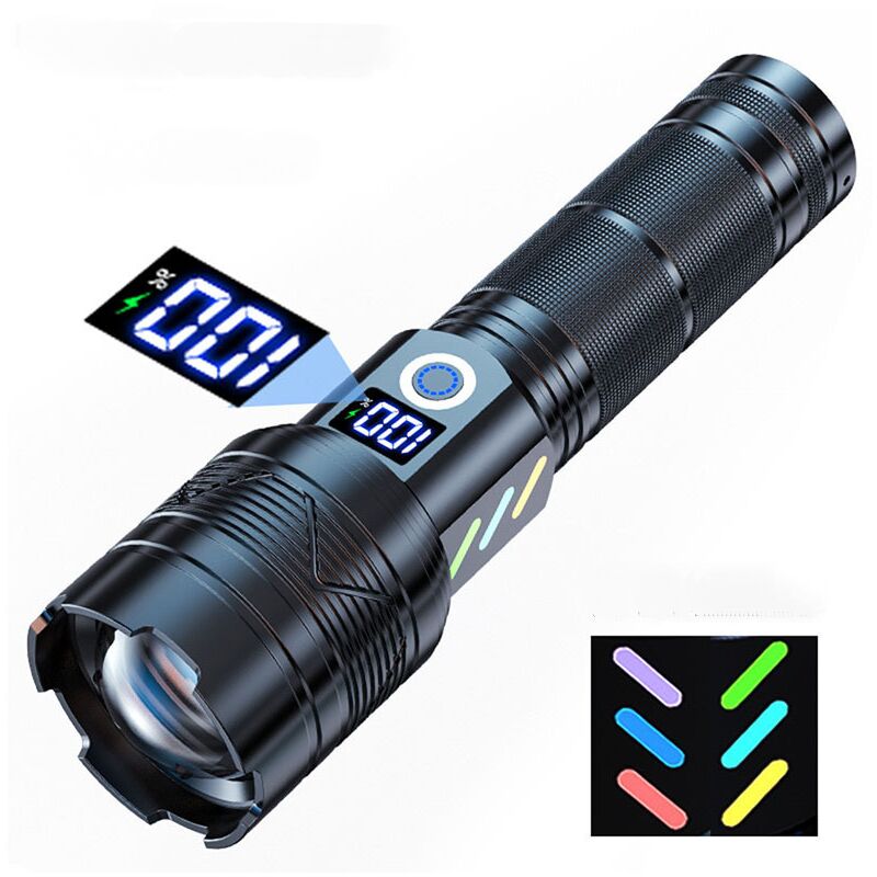 Lampe Torche LED Ultra Puissante, Lampe de Poche Rechargeable USB, Lampe Torche Haute Puissance Militaire, 26650 batterie Torches 5 Modes IP65