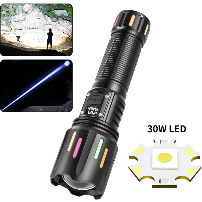 Lampe Torche LED Ultra Puissante Lumens, Rechargeable, Longue Portée, 5 Modes D'éclairage, Zoomable [Classe énergétique A+++]