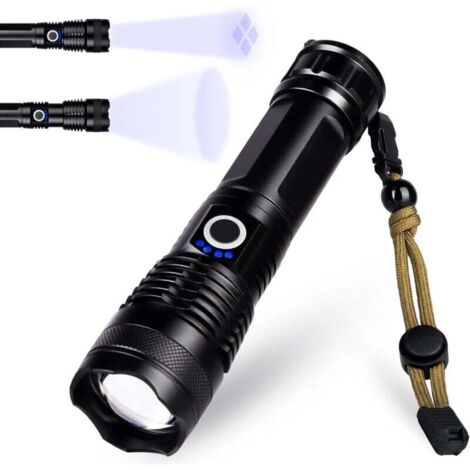 Lampe Torche LED Ultra Puissante,Lampe de Poche Rechargeable USB Type-C, XHP50 Ajustable Zoomable Étanche Torche D'éclairage pour Camping Randonnée,et Urgences