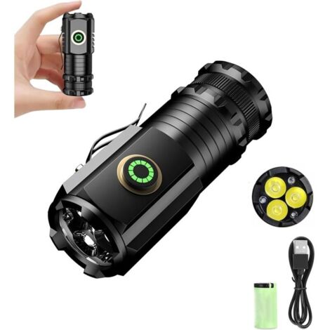 Lampe Torche Led Ultra Puissante,Torche Led Puissante Rechargeable,5 Modes d'éclairage,3 Perles de Lampe,Lampe de Poche Petite Très Claire avec Aimants de Clip [Classe énergétique A+++]