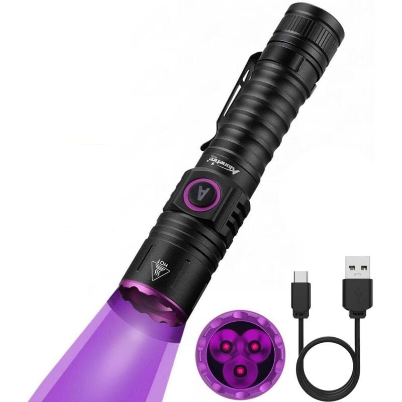Lampe torche led uv SV103 15 w 395 nm rechargeable usb c, détecteur d'urine à lumière noire uv Woods pour résine, pêche, scorpion, minéraux, ambre,