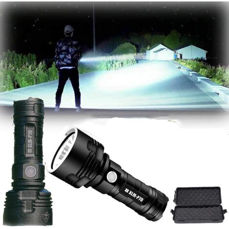 Lampe torche LED XLM-P70 50W ultra-lumineuse, rechargeable par USB, étanche et à 3 modes