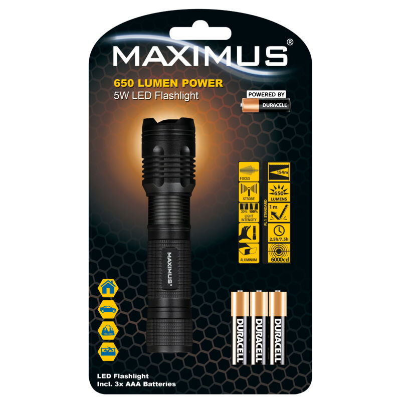 Lampe torche Maximus Powered by Duracell M-FL-031-DU - 650lm Lampe torche Maximus Powered by Duracell M-FL-031-DU - 650lm