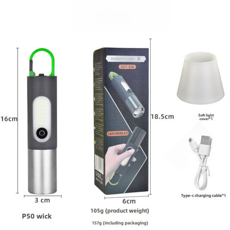 Lampe torche multifonction haute puissance en gros, lampe de recherche extérieure avec crochet, lampe de camping, lampe torche laser blanche (836-P50 [masque souple + boîte + câble de données USB])