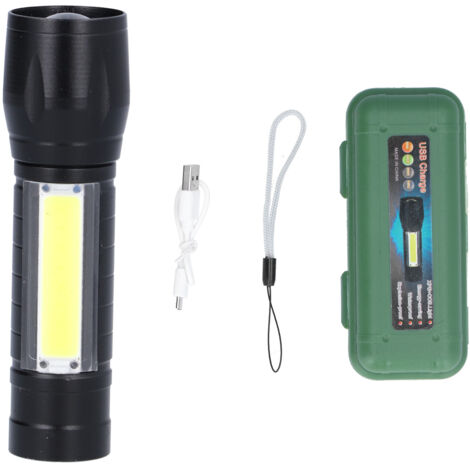 Lampe torche portable rechargeable par USB avec zoom et éclairage latéral COB - AquaForge