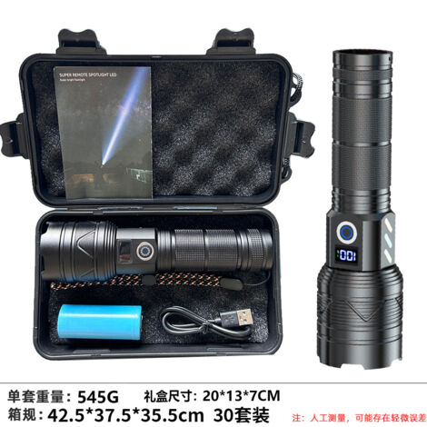 Lampe Torche Rechargeable - 10000 Lumen - Portée 1500 M - LED Puissante - USB-C - Résistante À L'Eau - Pour Camping Urgence Extérieur - 1 Pièce