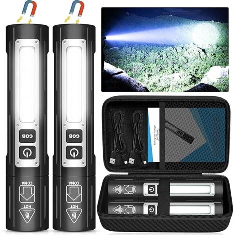 Lampe Torche Rechargeable - Lampe Torche LED À Haut Flux Lumineux Avec Base Magnétique Et Zoom Réglable - Pour Voiture Maison Camping Urgence - 8 Modes - 1500 M De Portée - 1 Pièce