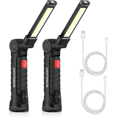 Lampe torche rechargeable USB torche LED travail lumière Portable magnétique  crochet suspendu pour lampe de réparation de camping en plein air (2PCS petit)
