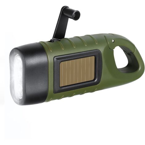 Lampe torche solaire à manivelle, lampe torche LED compacte à recharge d'urgence, lampe torche de survie portable, lampe torche dynamo à mousqueton Quick Snap, adaptée aux activités de plein air, aux