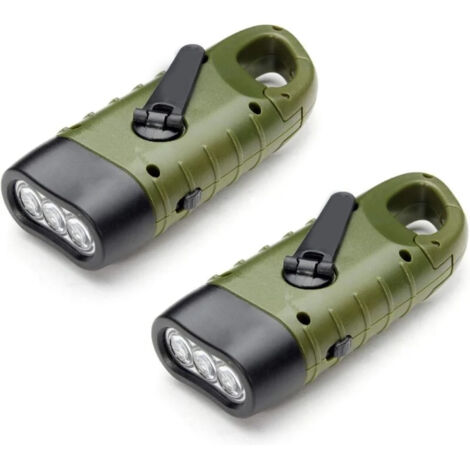 Lampe Torche Solaire Et A Manivelle - Rechargeable Dynamo NiMH - Avec Mousqueton - Pour Camping Randonnée Pannes De Courant - Lot De 2