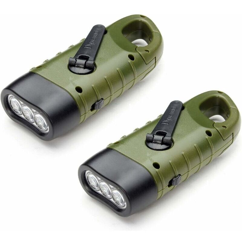 Lampe Torche Solaire Rechargeable(Lot de 2), led Lampe d'Urgence à Dynamo Manivelle Flashlight avec Mousqueton pour Randonnée Voyage Camping
