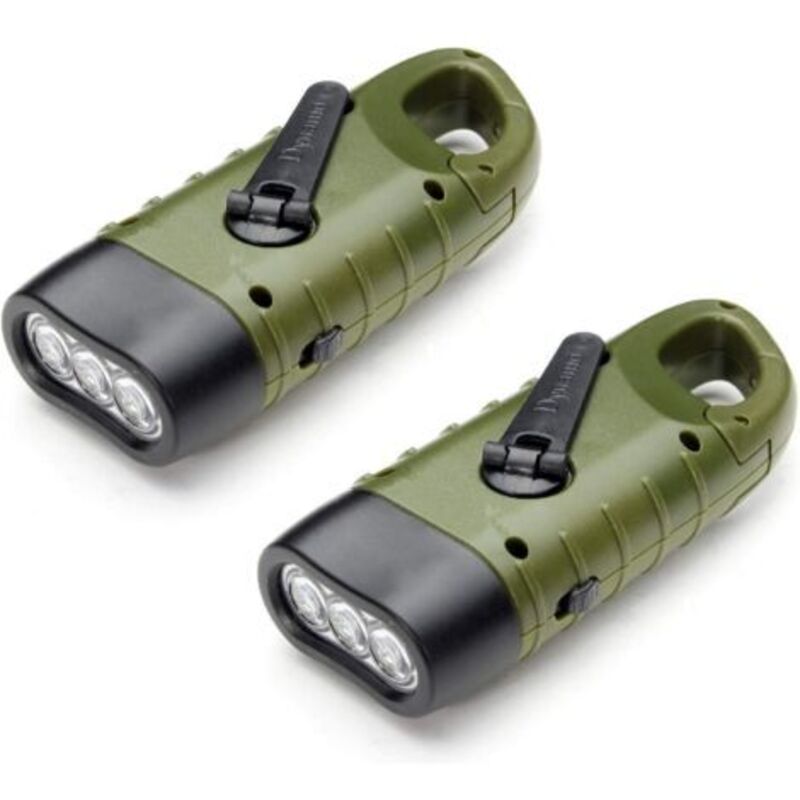 Lampe Torche Solaire Rechargeable(Lot de 2), LED Lampe dUrgence à Dynamo Manivelle Flashlight avec Mousqueton pour Randonnée Voyage Camping