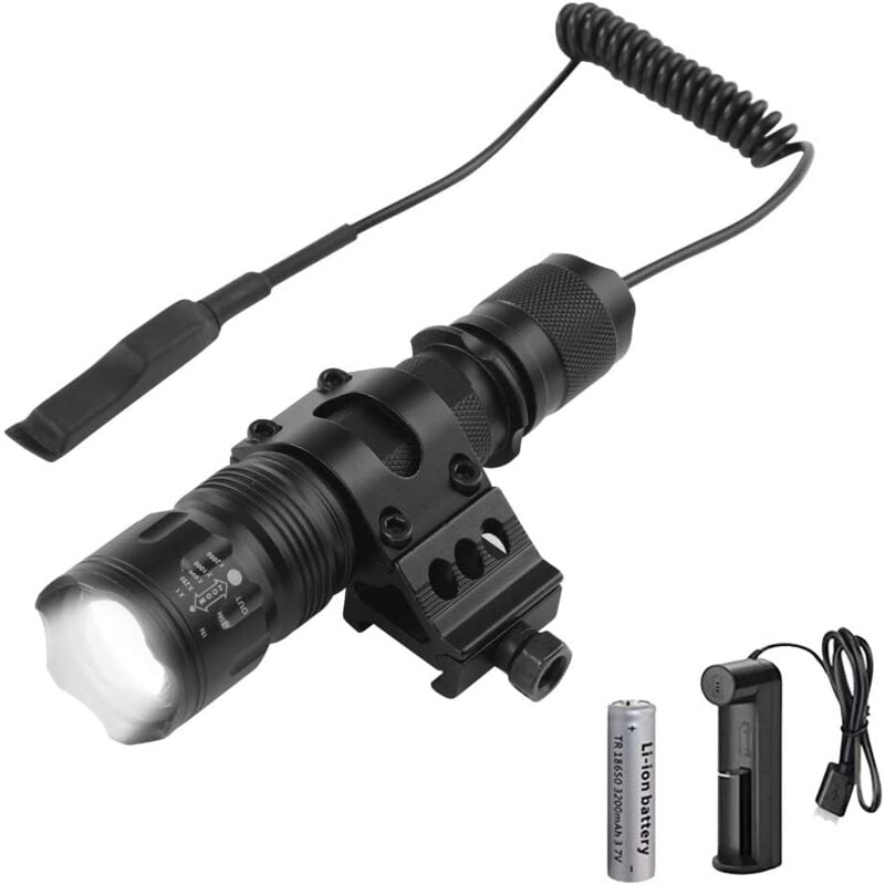 Lampe Torche Tactique 3000 Lumens Super Brillant L2 Lampe de Poche led usb Rechargeable 5 Modes d'éclairage Montage sur Rail Picatinny et