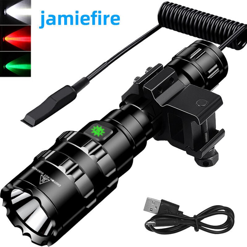 Lampe Torche Tactique led,, 1 Mode Lampe de Poche avec Interrupteur de Pression et Rail de Montage , Bague Décalée pour Fixation Latérale [Classe
