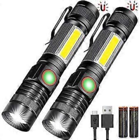 Lampe torche tactique rechargeable, lampe torche magnétique USB avec lampe COB et batterie incluse - 4 modèles, zoomable, étanche, lampe torche tactique LED