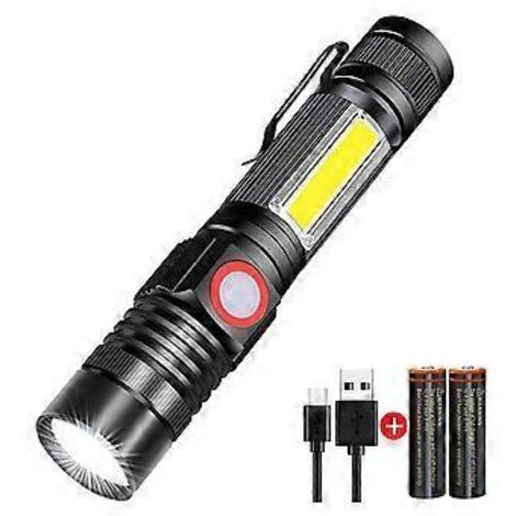 Lampe torche tactique rechargeable LED ultra-lumineuse, lampe torche COB à éclairage latéral rechargeable USB avec base magnétique pour les situations d'urgence en extérieur, 3 modes d'éclairage.