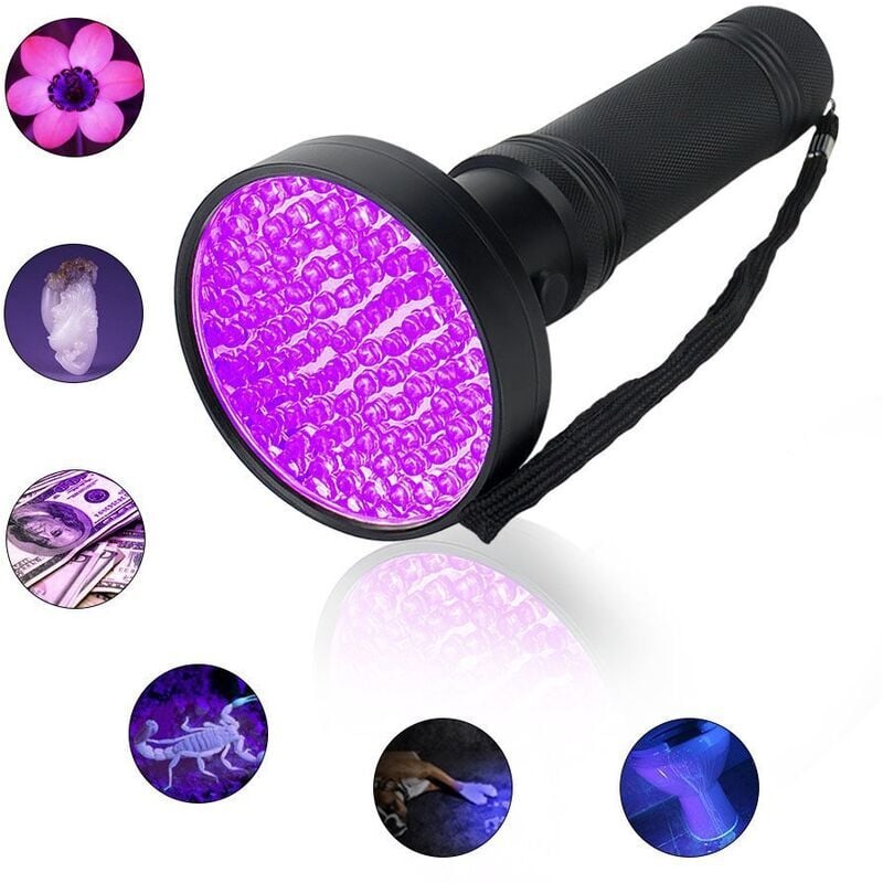 Lampe Torche UV 100 LED Puissante,UV Lampe de Poche 395nm Lumiere Noire,UV Torch avec Lunettes de Sécurité à Protection Anti-UV,Ultraviolet