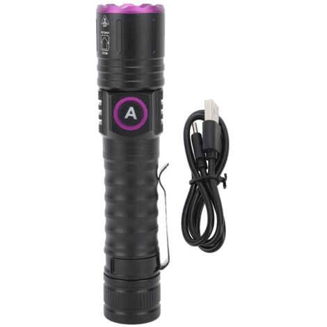 Lampe torche UV 395 nm, rechargeable par USB, portable, détection d'urine de chien, taches d'animaux, multifonction, étanche, zoomable, pour maison, garage, voiture, alliage