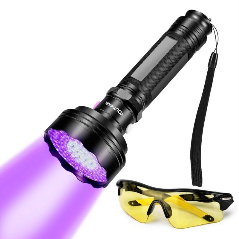 Lampe Torche UV, Détecteur D'urine pour Animaux de Compagnie, Détecteur de Torche UV LED avec Lunettes, Détection des Taches D'urine de Chien