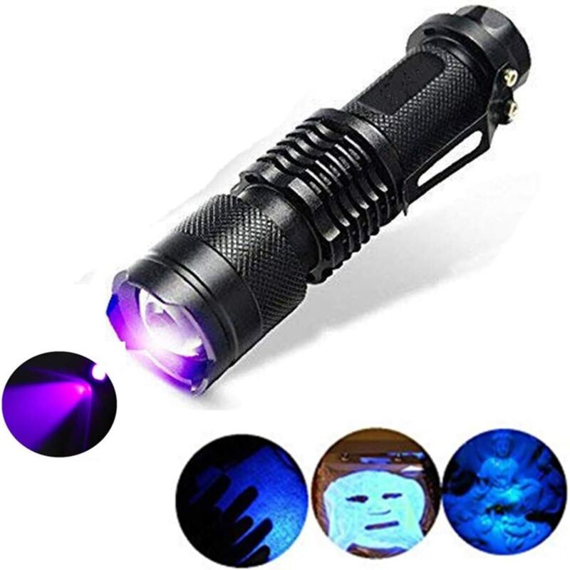 Lampe torche uv, mode 300LM zoomable 395 nm en mode ultraviolet à 395nm pour la détection de taches de chien, vérification de l'argent de passeport,
