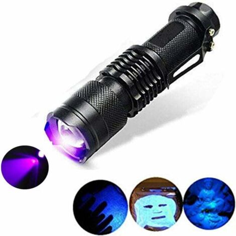 GALOZZOIT Lampe torche UV, mode 300LM zoomable 395nm en mode ultraviolet à 395nm pour la détection de taches de chien, vérification de l’argent de passeport, de la cosmétique
