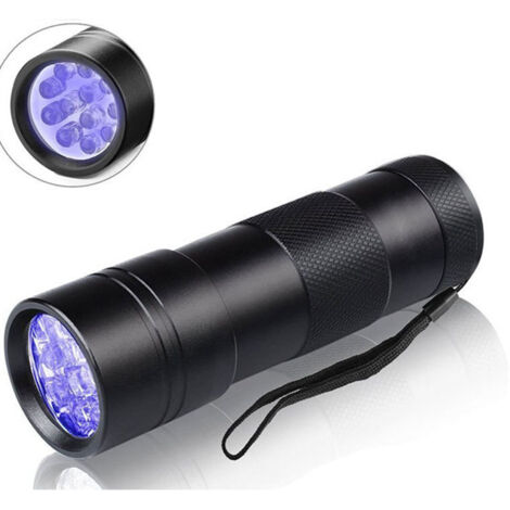 Lampe torche Violet 395 à 12 LED, lampe ultraviolette UV pour la détection d'agents fluorescents (1 unité, noire) - AquaForge