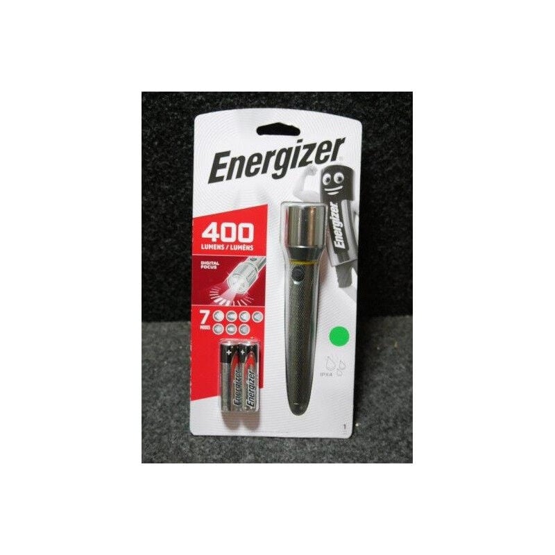 Lampe torche haute performance etanche à piles (2xLR6 aa 1.5V incluses) 400lm portee 115m autonomie 4H Vision Metal Energizer