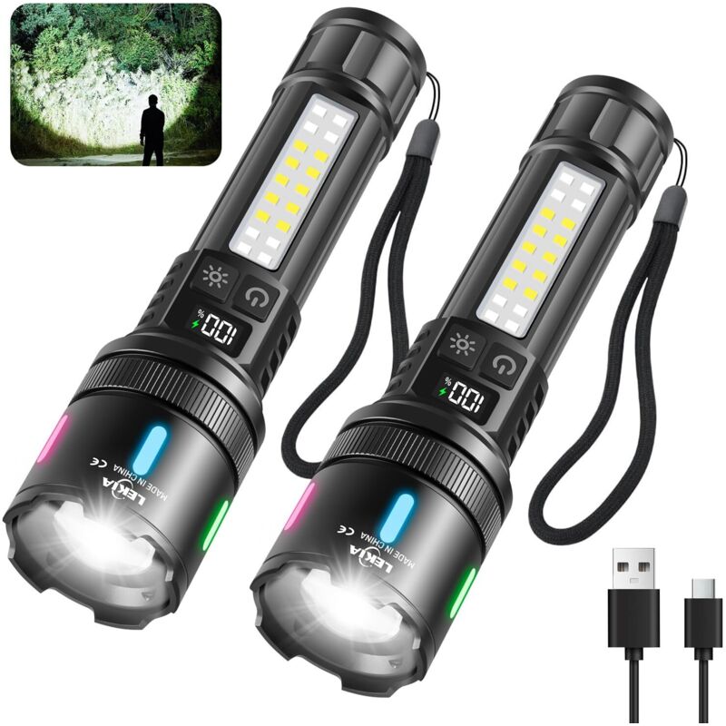 Lampe Torches Ultra Puissante 100000LM, Rechargeables USB-C Lampe de Poche LED Simples Modes/7 Modes, Batterie 3000mAh Longue Durée 10 Heures,