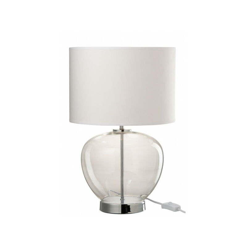 Lampe Transparente Verre/Textile Argent/Blanc - L 30 x l 30 x H 31 cm