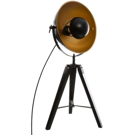 Lampe trepied coloris noir en paulownia - D. 35 x H. 71 cm -PEGANE-