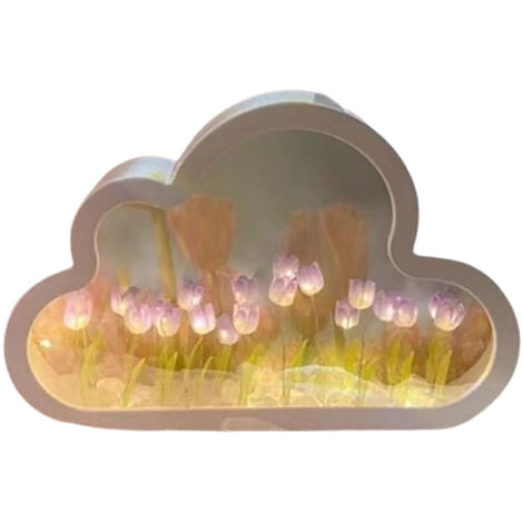Lampe tulipe, veilleuse miroir tulipe à faire soi-même, lampe nuage pour chambre, lampe de table tulipe LED faite main, décoration pour couples, amis et enfants.